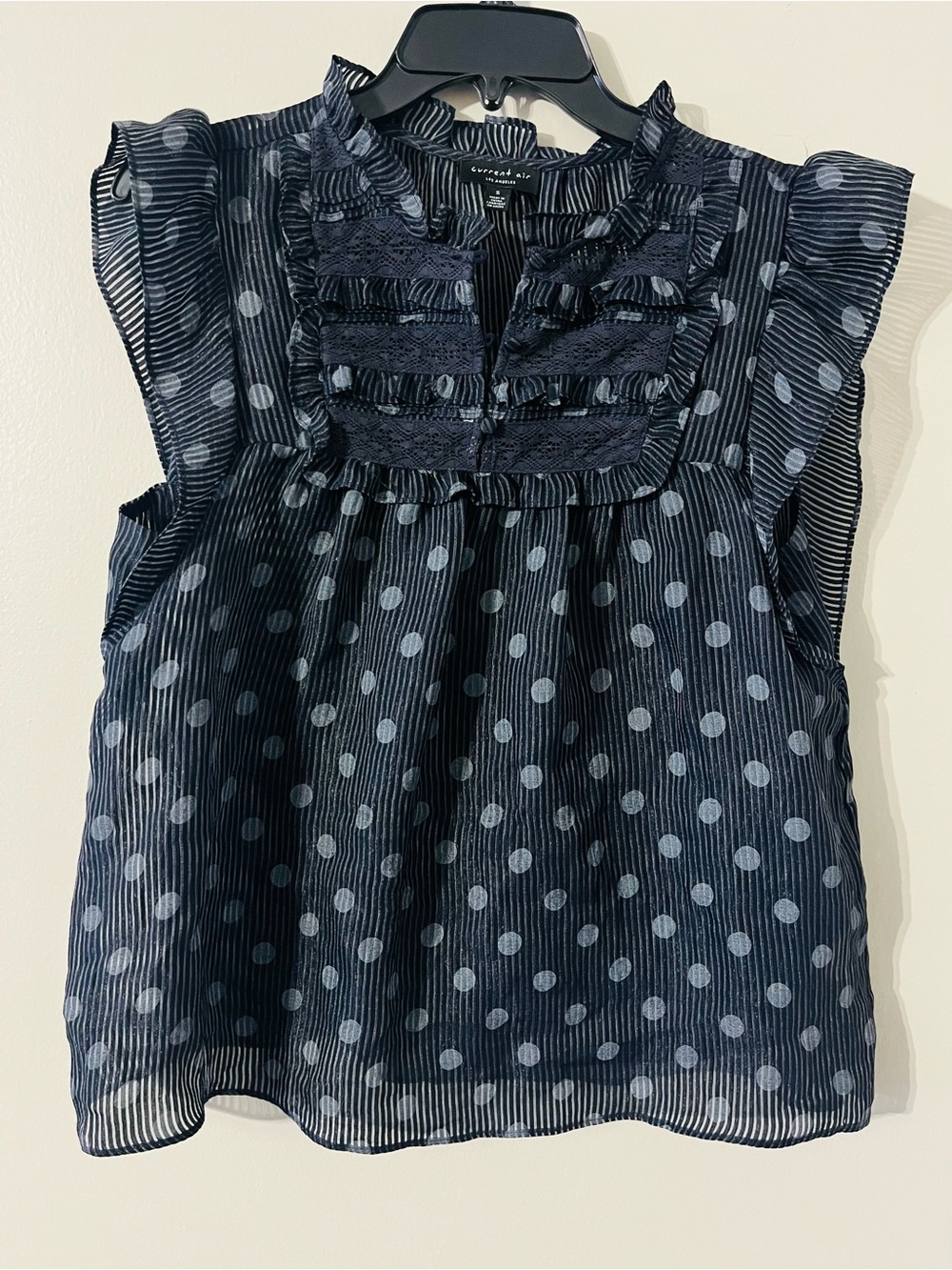 EUC Current Air Black & Grey Polka Dot Striped Shear Top Sz S